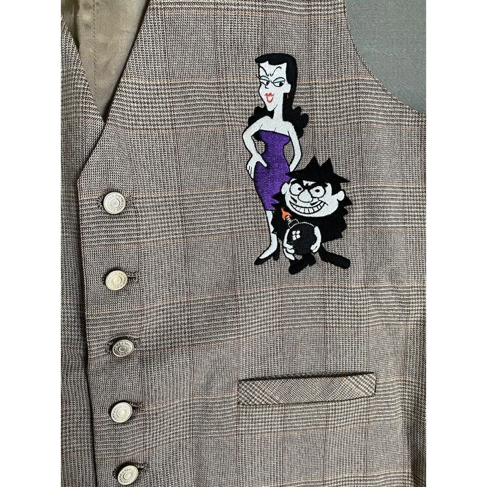 Too Cute Rocky Bullwinkle Vest‎ Men's L Brown 1992 Hanna Barbara Boris Cartoon